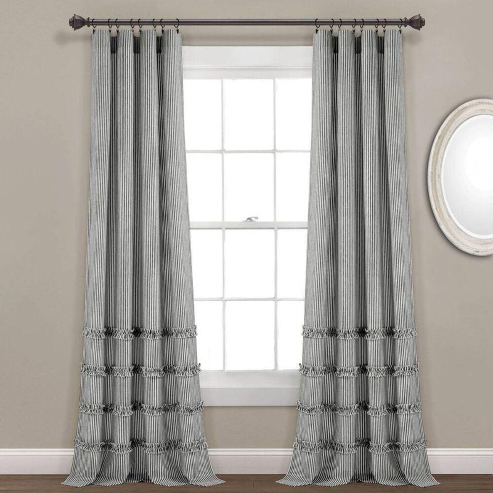 2pk 95"x40" Vintage Striped Cotton Curtain Panels - Black - Lush Décor